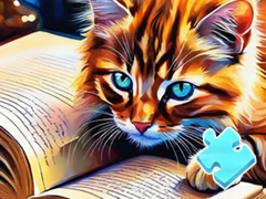                                                                     Jigsaw Puzzle: Cat Reading קחשמ